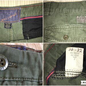Vintage Izod Rock Washed Green Canvas Pants Size 36x32 RN 36543 side pocket.